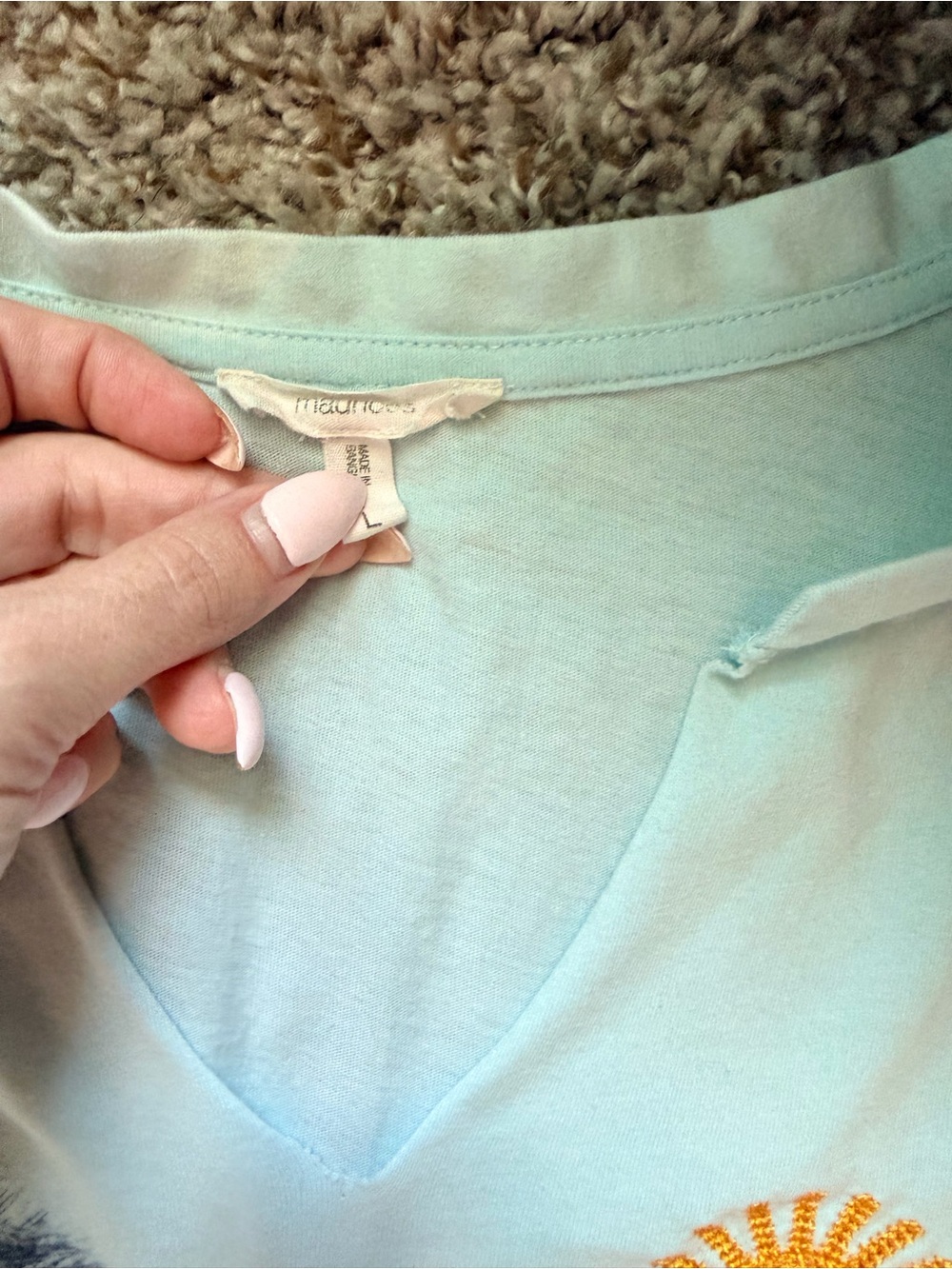 Maurices Light Blue 'Sunkissed' Palm V-Neck Tee - Picture 2 of 3